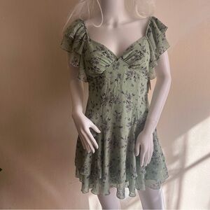 Romantic Floral Coquette Boho Cottagecore Ruffle Mini Dress - NWT - Small